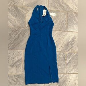 NWT  Reiss Womens Blue Dress Size 2 Abriana V Neck With Slit Cocktail